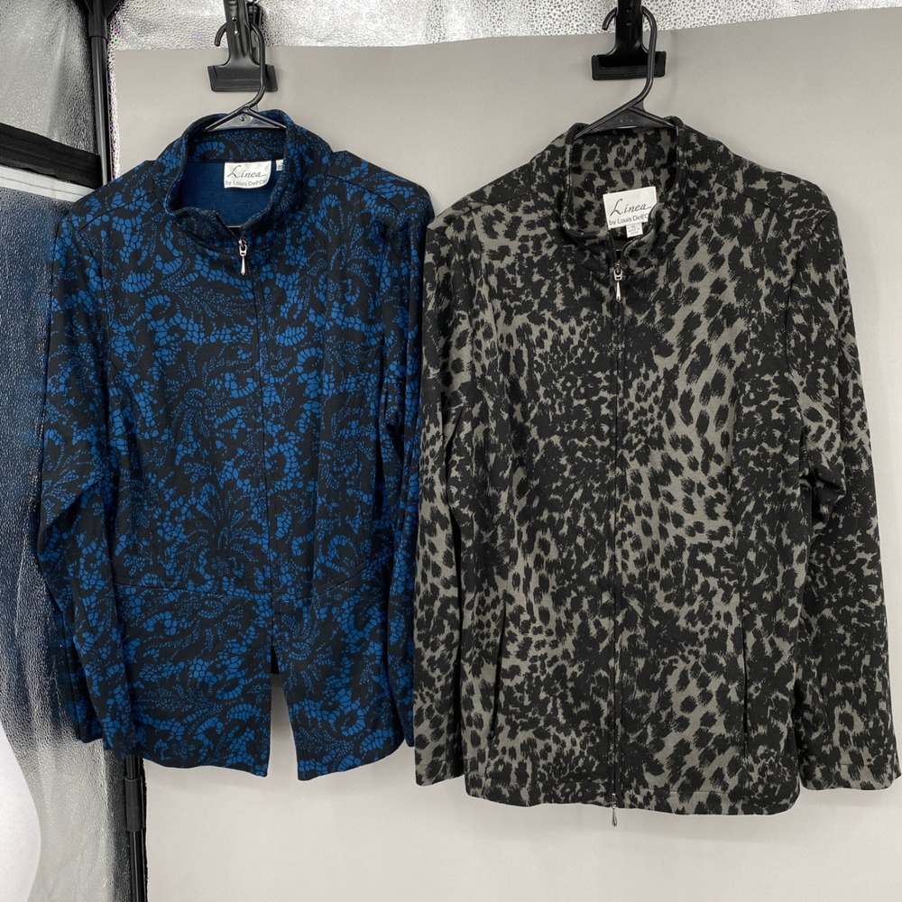 Set of 2 Linea by Louis Dell Olio Jackets Womens XL Blue Lace Grey Leopard Print